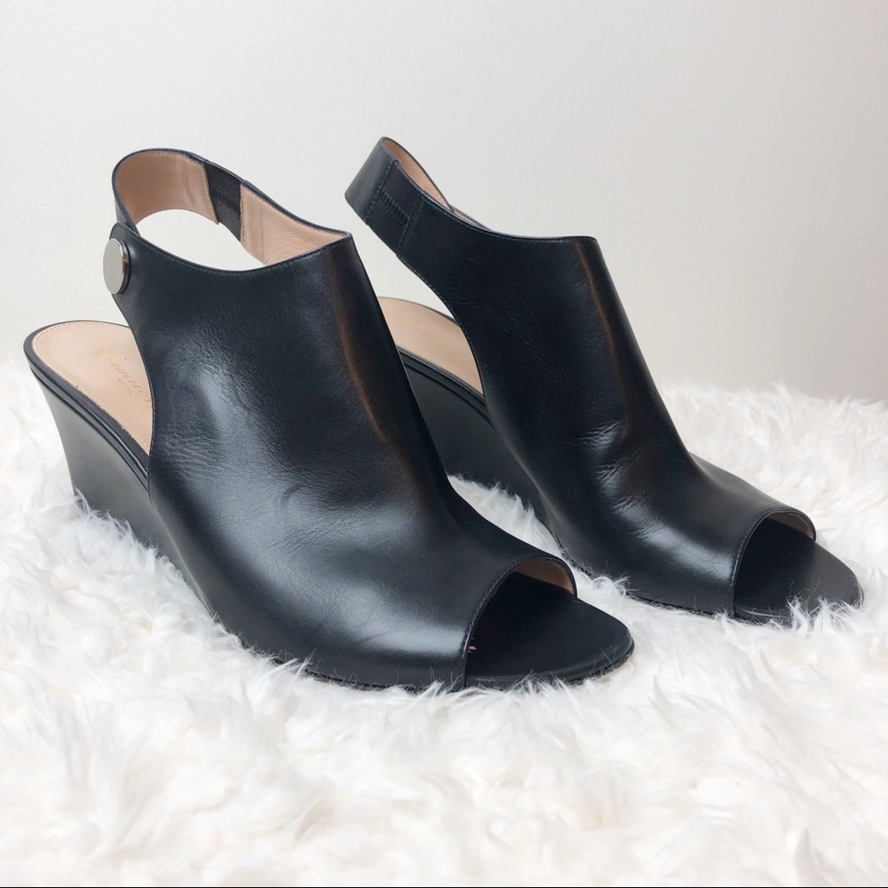 Gianvito Rossi | Black Leather Peep Toe Wedges 11